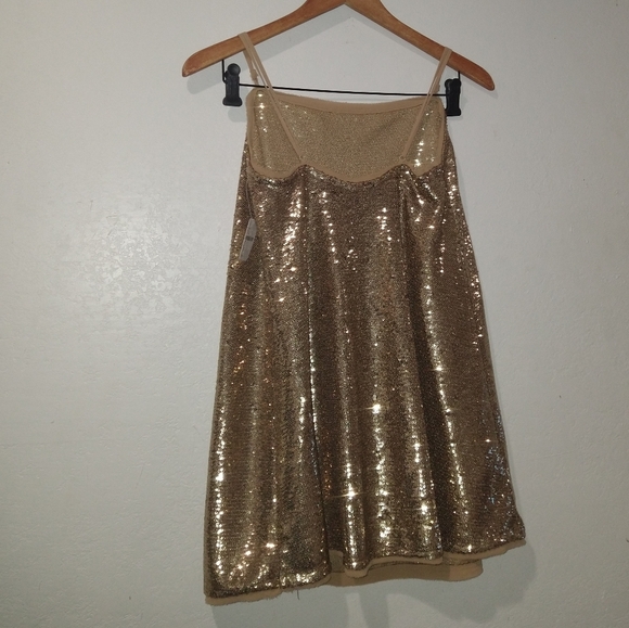 NWT FREE PEOPLE Gold Shimmer Sequins Mini Dress - Picture 9 of 11